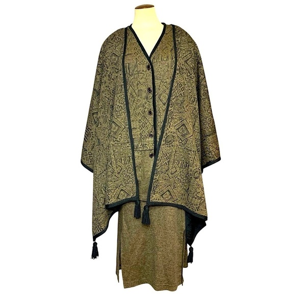 Joseph Ribkoff Dresses & Skirts - VTG Joseph Ribkoff Shirt Skirt Poncho Outfit 3 Piece Set Sz 16 Brown Jersey Knit